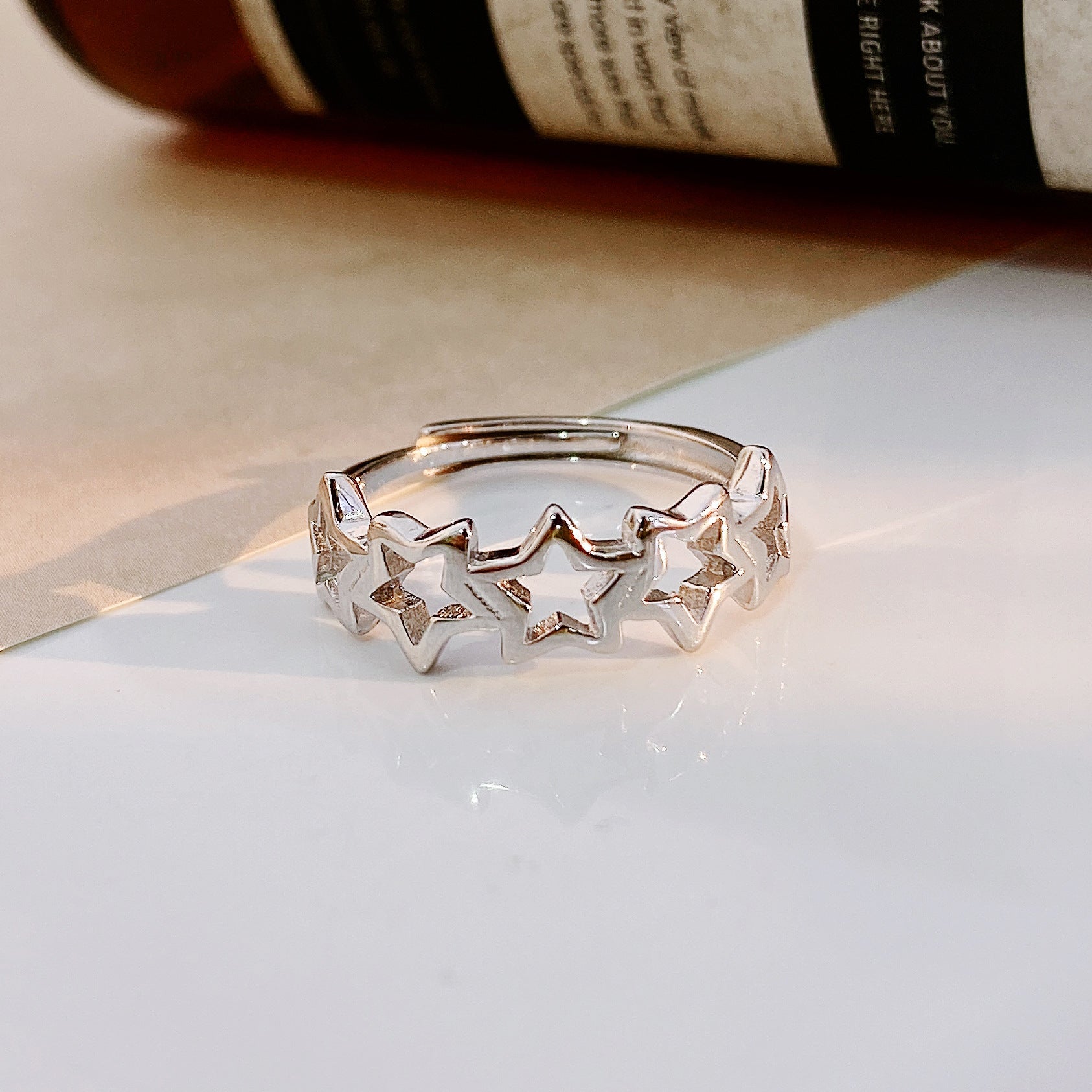 Beading Hollow Stars Silver Ring for Women