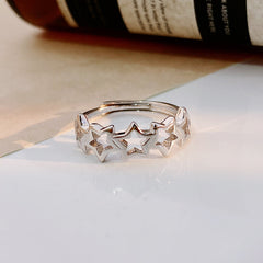 Beading Hollow Stars Silver Ring for Women