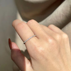 Single Row of Zircon Slim Sterling Silver Half Eternity Ring
