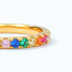 Round Shape Colourful Zircon Half Eternity Silver Ring