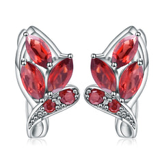 Natural Garnet Creative Flower Design Silver Studs Earrings for Women