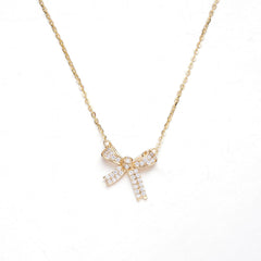 (Two Colours) White Zircon Simplicity Bowknot Pendants Collarbone Necklace for Women