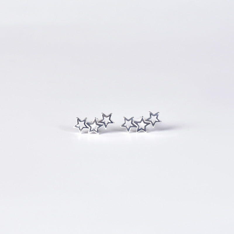 Three Hollow Stars Silver Stud Earrings for Women