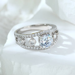 Hollow Two Layer with Round Zircon Silver Ring for Women