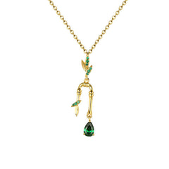 Green Zircon Bamboo Leaf Silver Necklace for Women