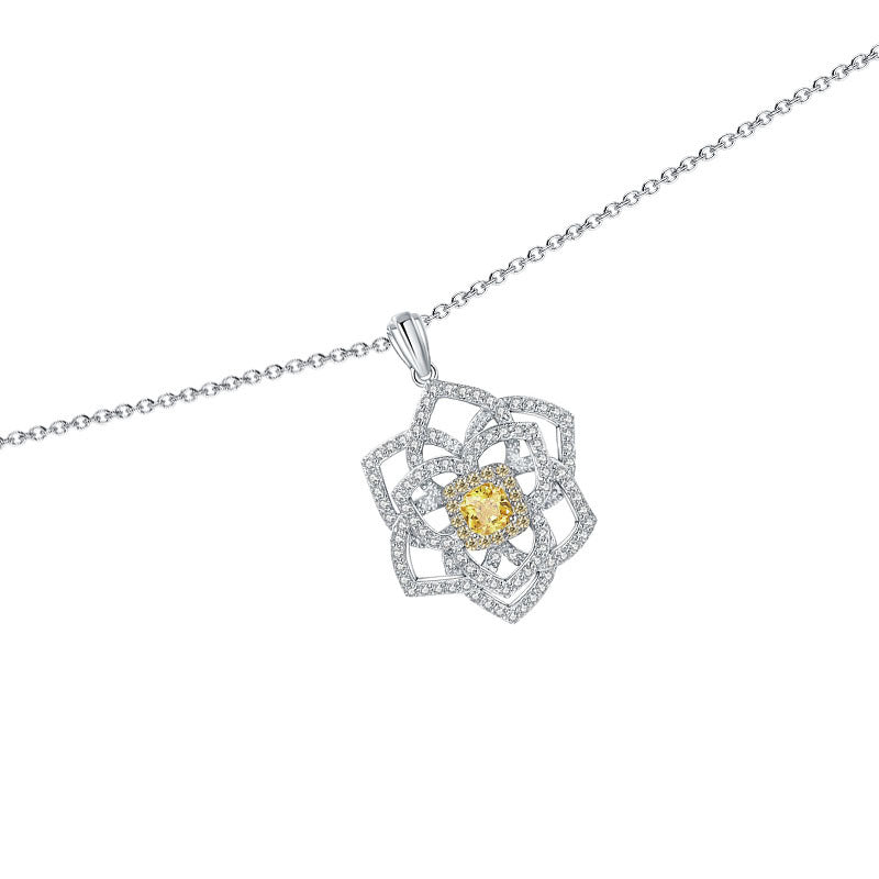 Square Yellow Zircon Rose Necklace