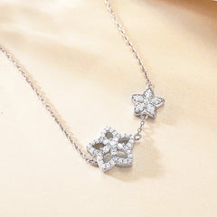 Zircon Double Star Pendant Sterling Silver Necklace