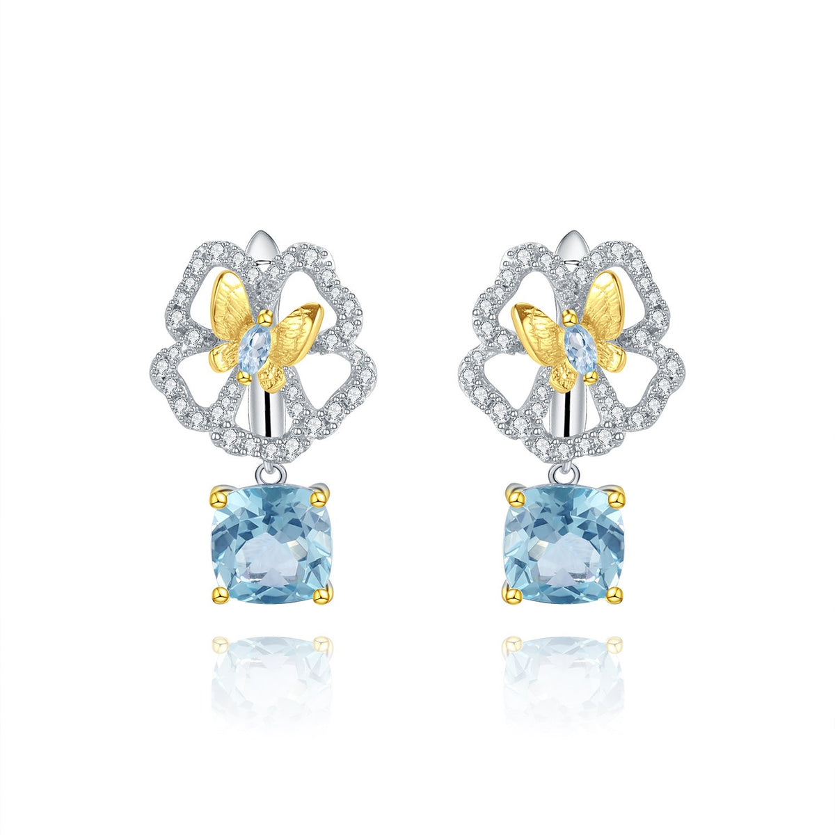 Premium Colourful Gemstone Butterfly and Flower Silver Drop Earrings for Women
