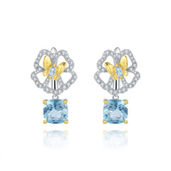 Premium Colourful Gemstone Butterfly and Flower Silver Drop Earrings for Women