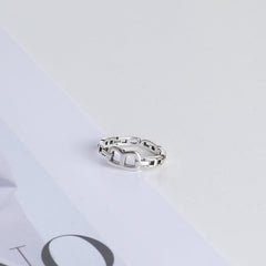 Hollow B Letter Buckle Design Opening Sterling Silver Ring