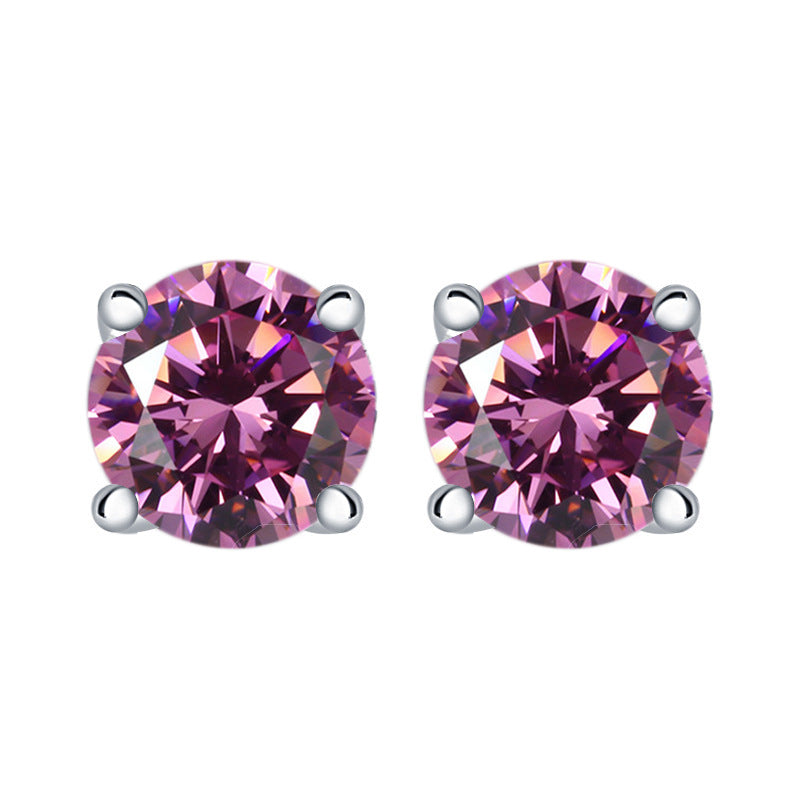 Colourful Round Zircon Silver Studs Earrings for Women