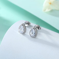 Water Drop Zircon Soleste Halo Silver Studs Earrings for Women