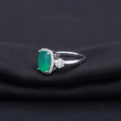 Soleste Halo Radiant Cut Natural Green Agate Silver Ring