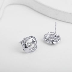 Flower Round Zircon Silver Studs Earrings for Women