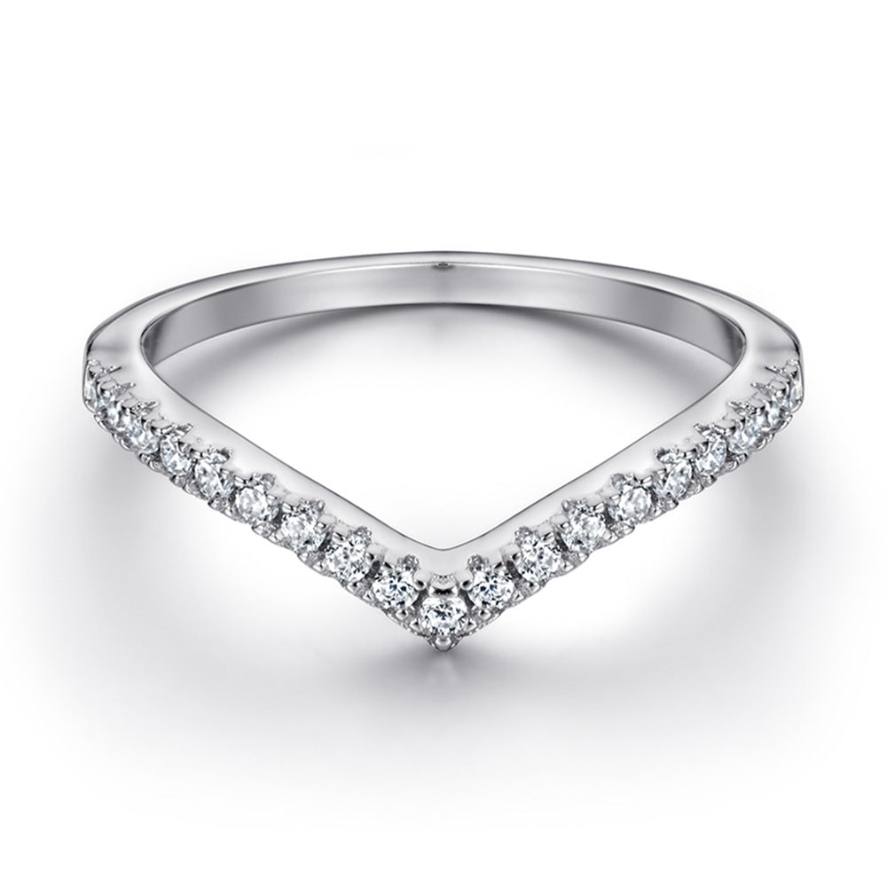 X-shape and V-shaped Zircon Half Eternity Silver Ring Set