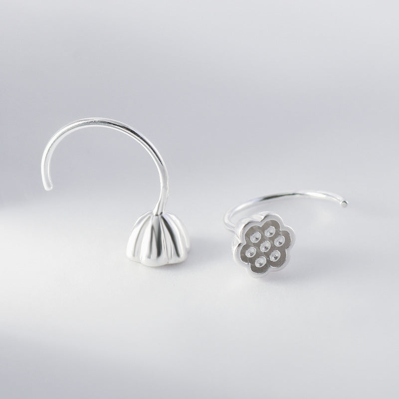 Small Lotus Seedpod Silver Hook Earrings for Women