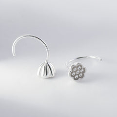 Small Lotus Seedpod Silver Hook Earrings for Women