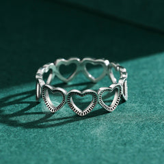 S925 Sterling Silver Retro Full Circle Heart Heart Love Index Finger Ring Female Internet Celebrity Ins European and American Popular Ring Women's Jewelry
