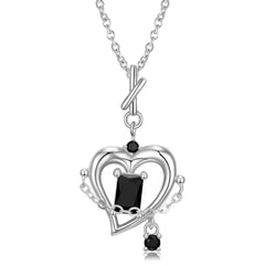 Hollow Heart Shape with Black Zircon Silver Necklace