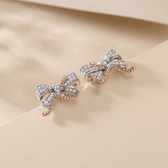 Zircon Bowknot Hemp Rope Sterling Silver Stud Earrings