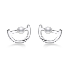 Letter D with Freshwater Pearl Silver Stud Earrings for Women