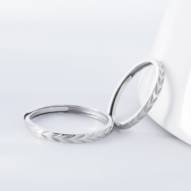 Sandblast Wheat Ear Leaf Silver Couple Ring