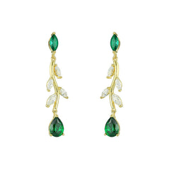 Green Zircon Vintage Branch Silver Drop Earrings for Women