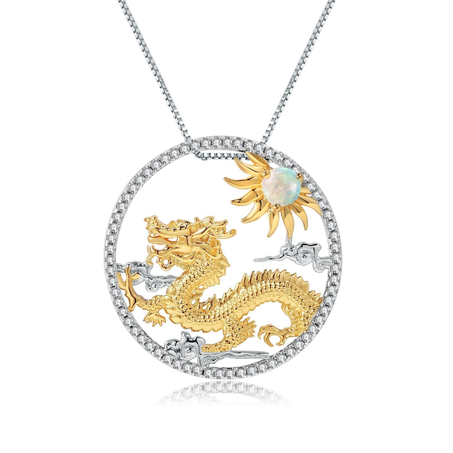 Chinese Style Element Design Zodiac Series Dragon Natural Gemstone Pendant Silver Necklace for Women