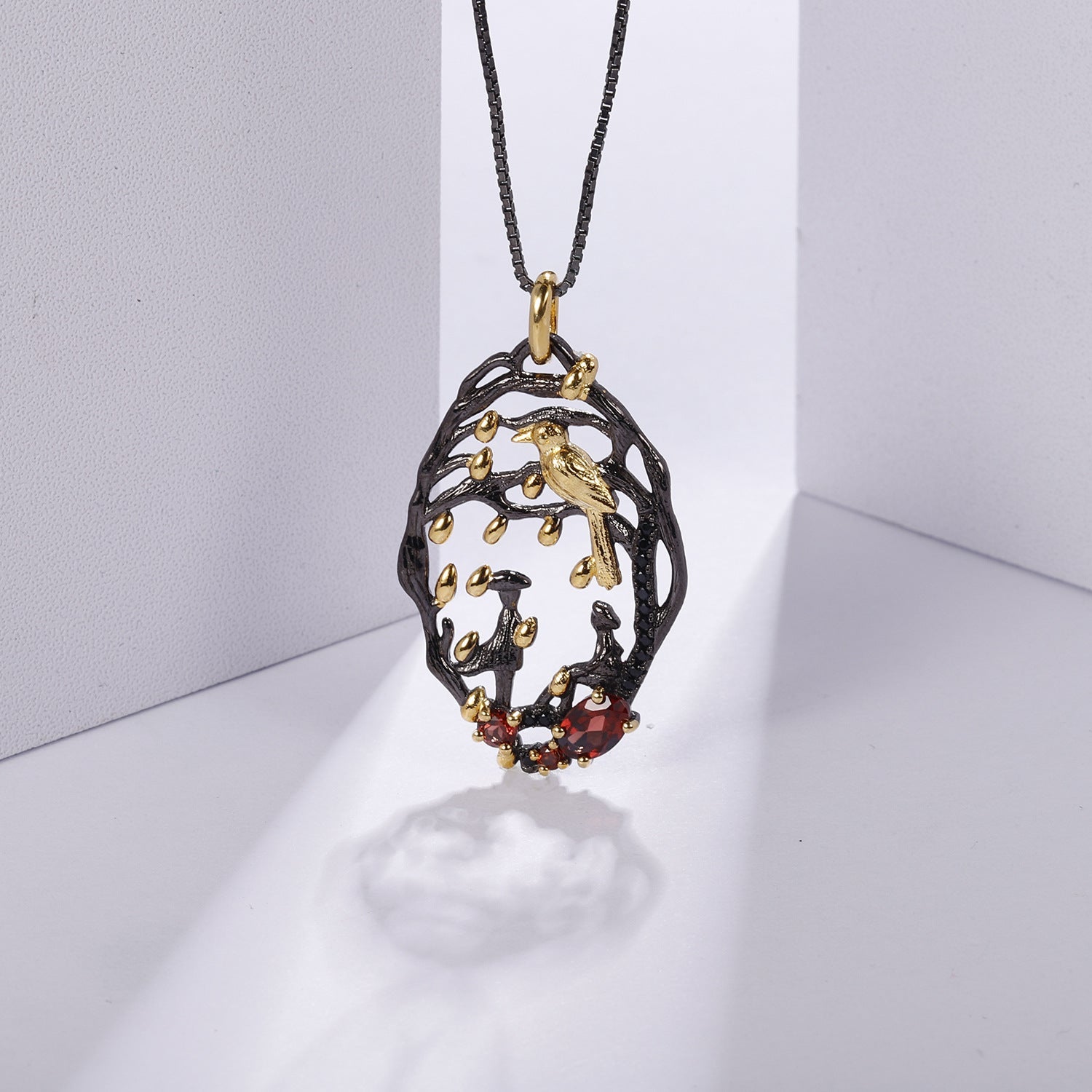 Vintage Style Natural Colourful Gemstone Dream Forest Pendant Silver Necklace for Women