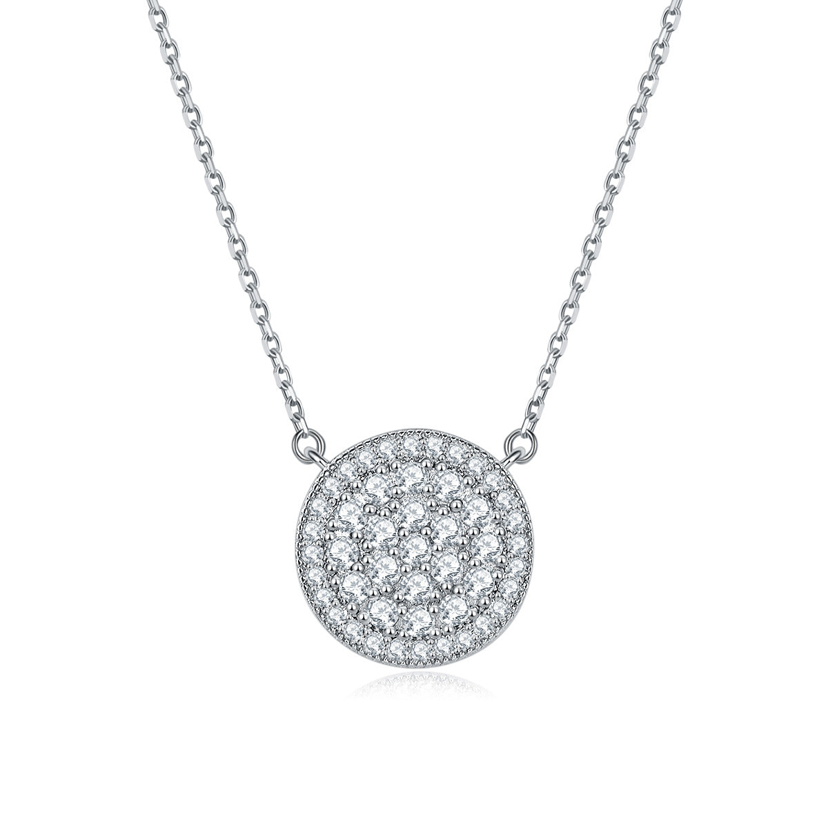 Full Zircon Round Pendant Silver Necklace for Women