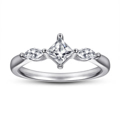 Princess Cut and Marquise Zircon Silver Ring