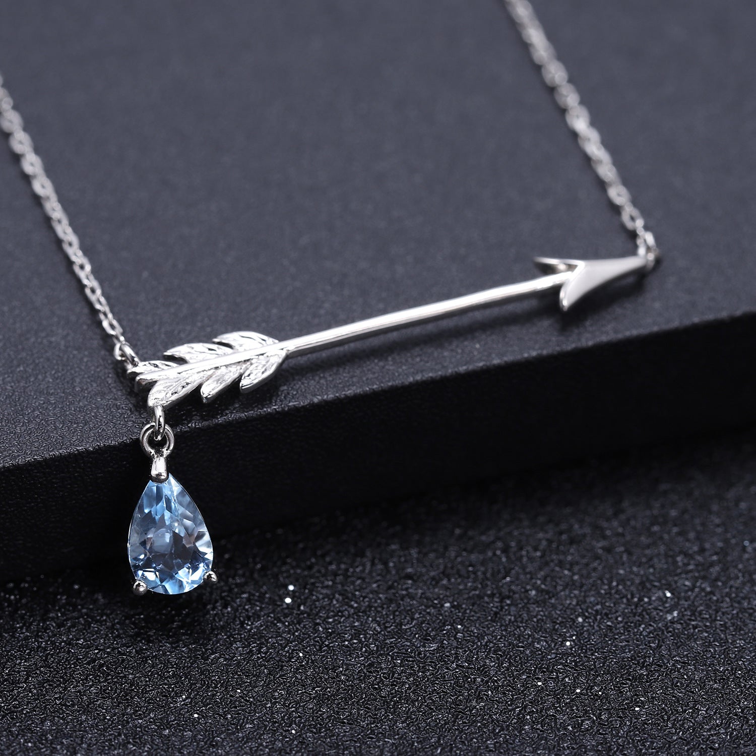 Unique Design with Natural Colourful Gemstone Bow and Arrow Pendant Silver Necklace for Women