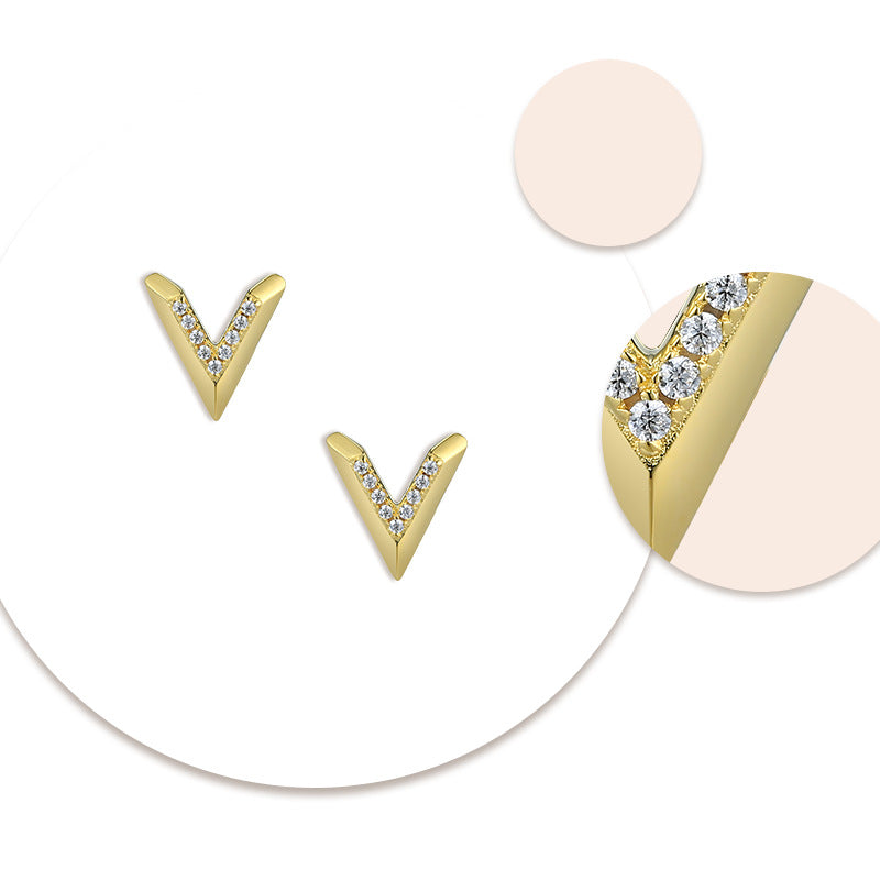 V Shaped with Zircon Silver Studs Earrings for Women