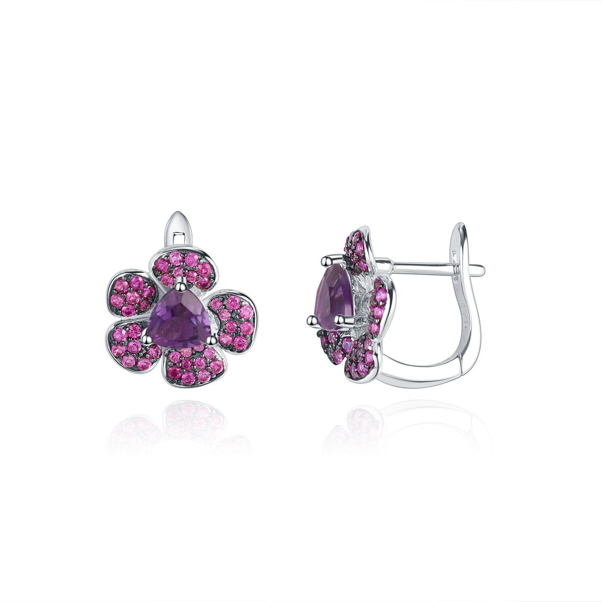 Simple Natural Style Inlaid Colourful Gemstoes Flower Silver Studs Earrings for Women