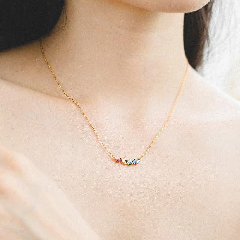 Rainbow Rectangle Zircon Silver Necklace