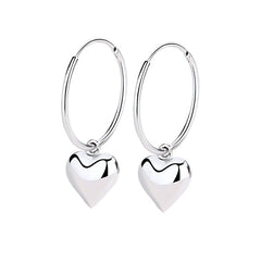 Heart Pendant Silver Hoop Earrings for Women