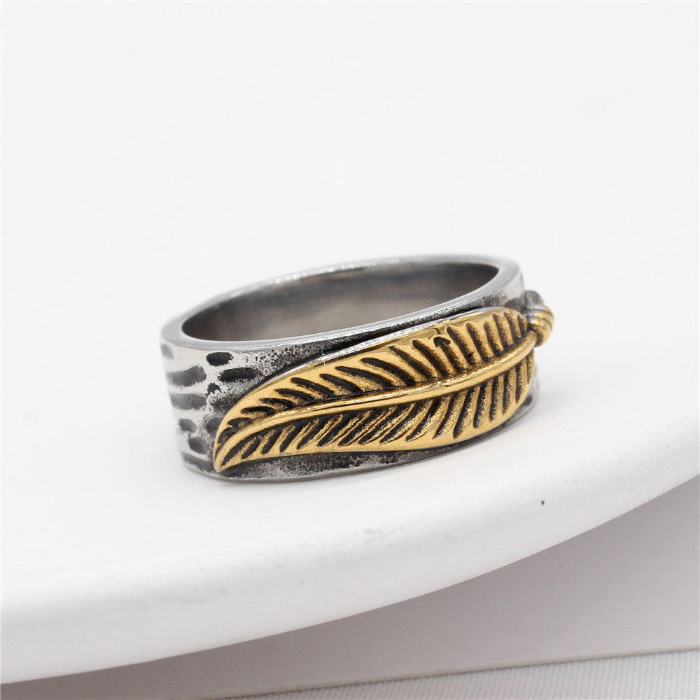 European and American Literary Retro Feather Men's Titanium Steel Ring