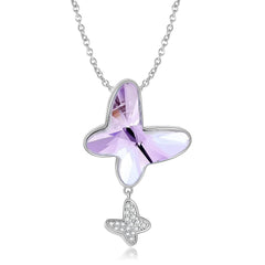 Sparkling Purple Butterfly Zircon Silver Necklace