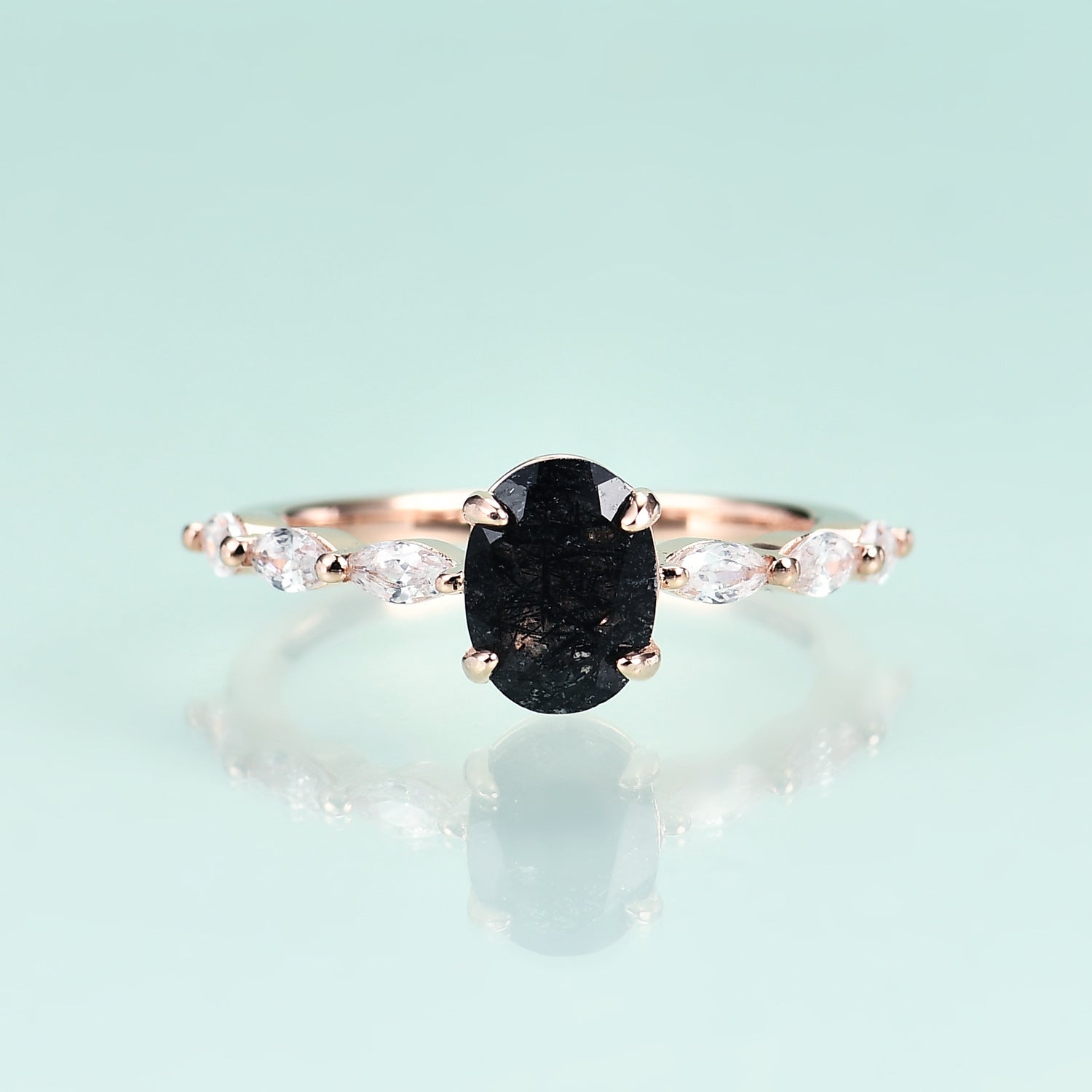 S925 Sterling Silver Natural Black Crystal Ring