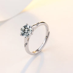 Six Prongs Round Zircon Cathedral Silver Ring