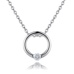 Round Zircon Hollow Circle Pendant Silver Necklace for Women