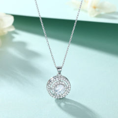 Round Zircon Soleste Halo Pendant Silver Necklace for Women