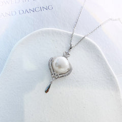 Round Natural Pearl Lantern Shape Pendant Silver Necklace for Women