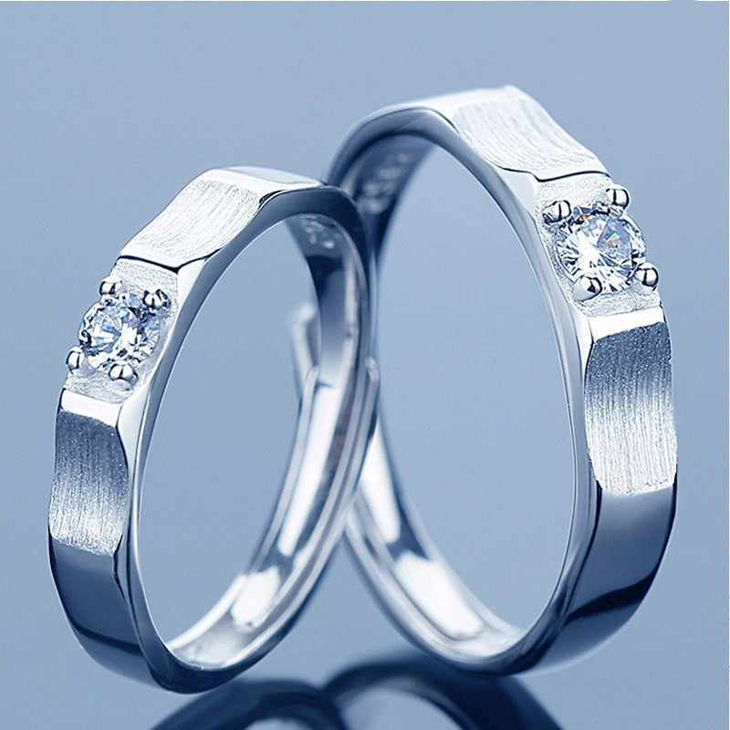 Zircon Frosting Silver Couple Rings