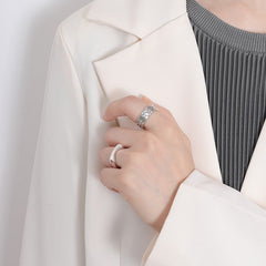 Geometric Concave Polished Opening Sterling Silver Ring