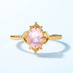 Retro Palace Style Oval Pink Crystal Opening Silver Ring