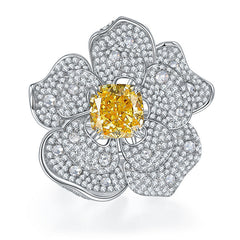 Square Yellow Zircon Luxury Flower Ring