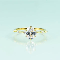 Golden Luxurious S925 Sterling Silver Zircon Plated 14k Gold Ring