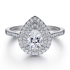 Pear Drop Zircon Double Soleste Halo Silver Ring