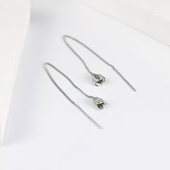 Zircon Flower Tassels Ear Line Silver Drop Earrings for Women